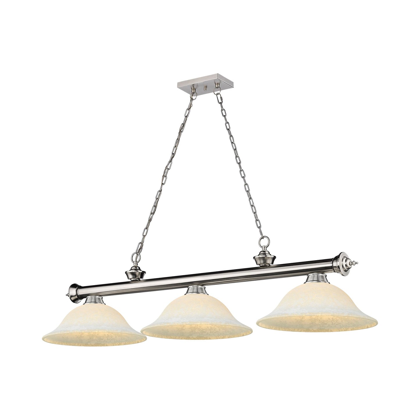 Cordon Bowl Billiard Pendant Light in Brushed Nickel/White Mottle (3-Light).