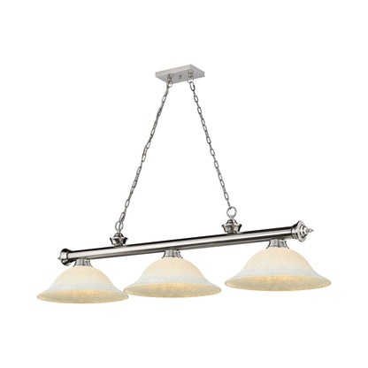 Cordon Bowl Billiard Pendant Light in Brushed Nickel/White Mottle (3-Light).