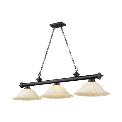 Cordon Bowl Billiard Pendant Light in Matte Black/White Mottle (3-Light).