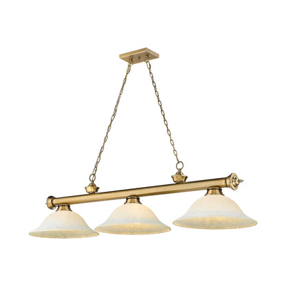 Cordon Bowl Billiard Pendant Light in Rubbed Brass/White Mottle (3-Light).