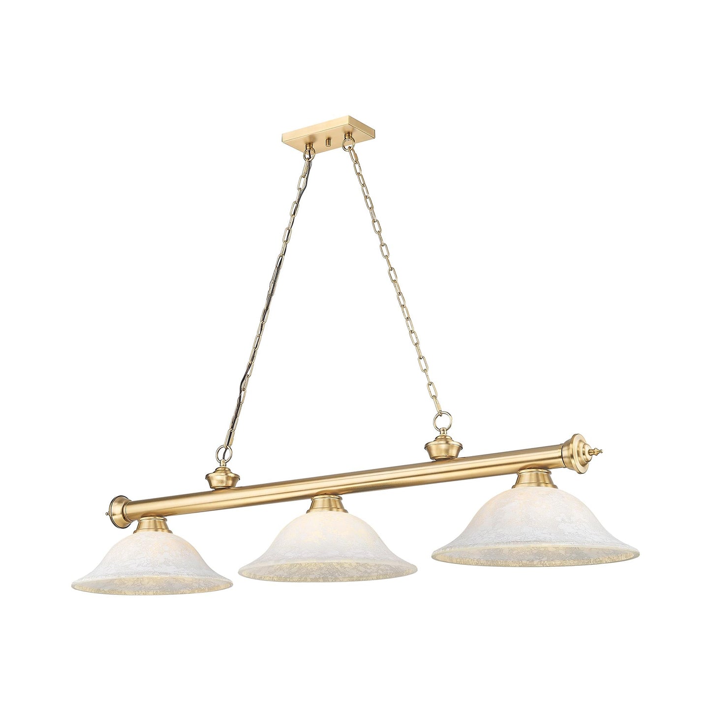 Cordon Bowl Billiard Pendant Light in Heritage Brass/White Mottle (3-Light).