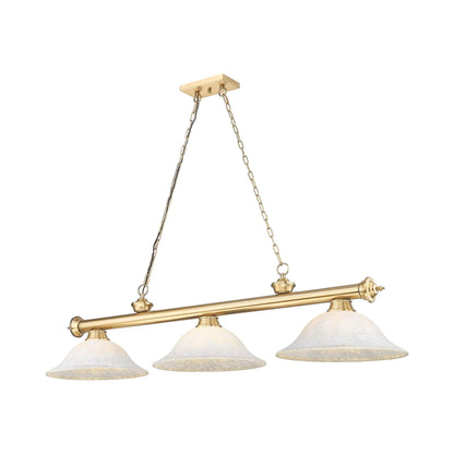 Cordon Bowl Billiard Pendant Light in Heritage Brass/White Mottle (3-Light).