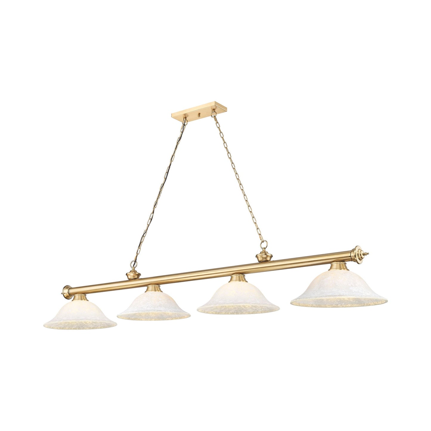 Cordon Bowl Billiard Pendant Light in Heritage Brass/White Mottle (4-Light).