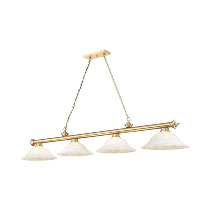 Cordon Bowl Billiard Pendant Light in Heritage Brass/White Mottle (4-Light).