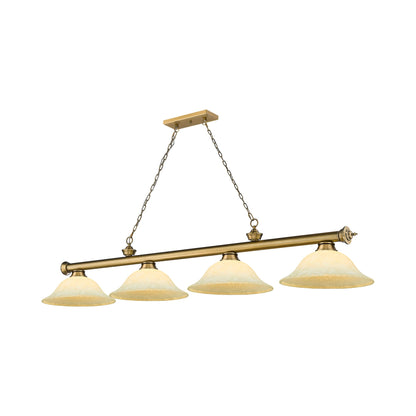Cordon Bowl Billiard Pendant Light in Rubbed Brass/Golden Mottle (4-Light).