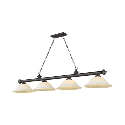 Cordon Bowl Billiard Pendant Light in Bronze/White Mottle (4-Light).