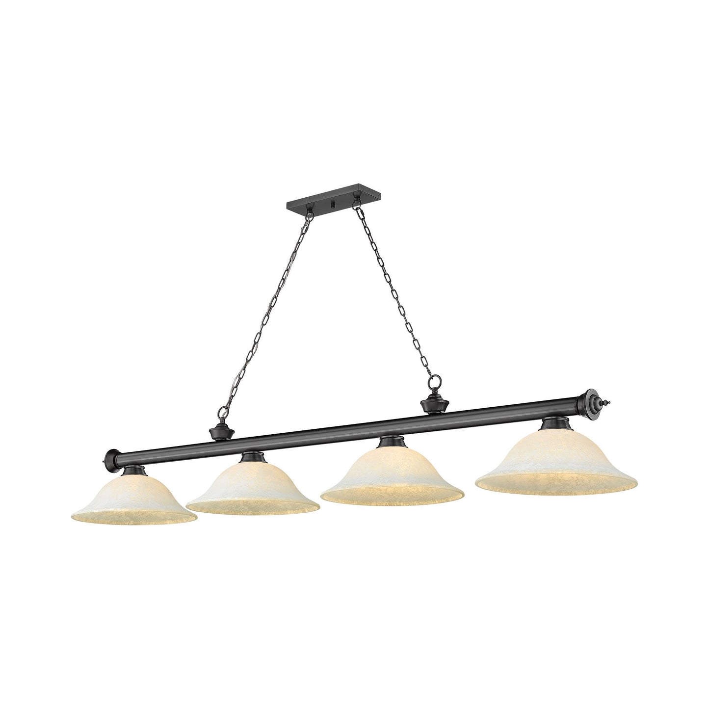 Cordon Bowl Billiard Pendant Light in Bronze Plate/White Mottle (4-Light).