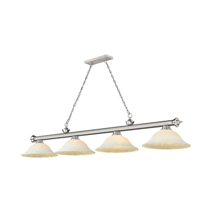 Cordon Bowl Billiard Pendant Light in Brushed Nickel/White Mottle (4-Light).