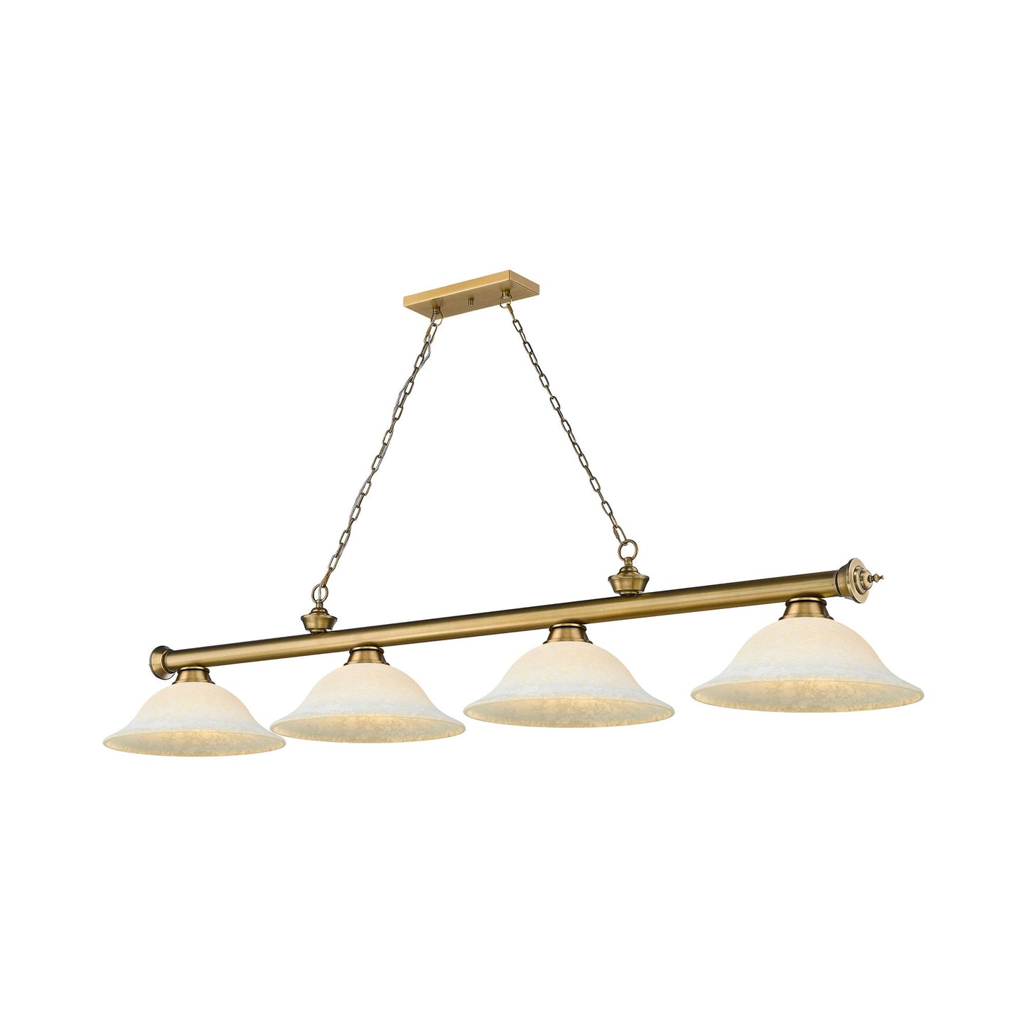 Cordon Bowl Billiard Pendant Light in Rubbed Brass/White Mottle (4-Light).