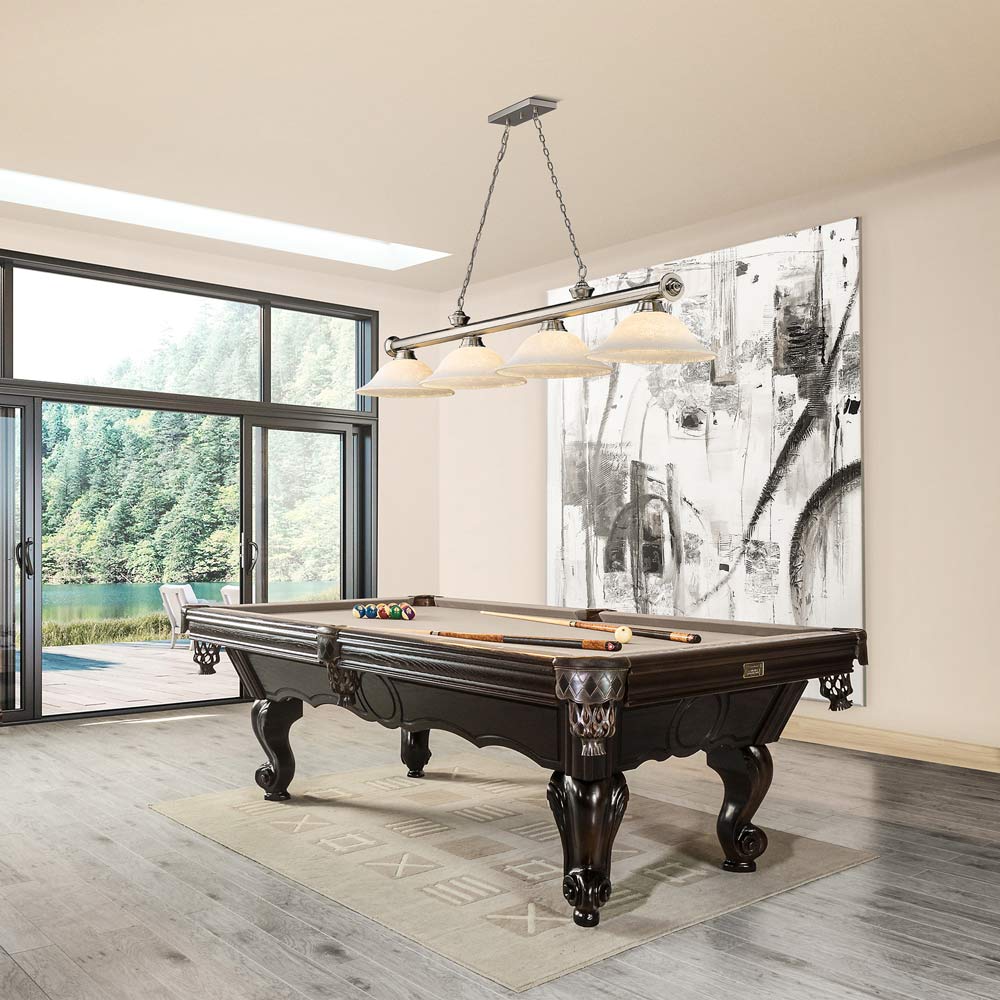 Cordon Bowl Billiard Pendant Light in game room.