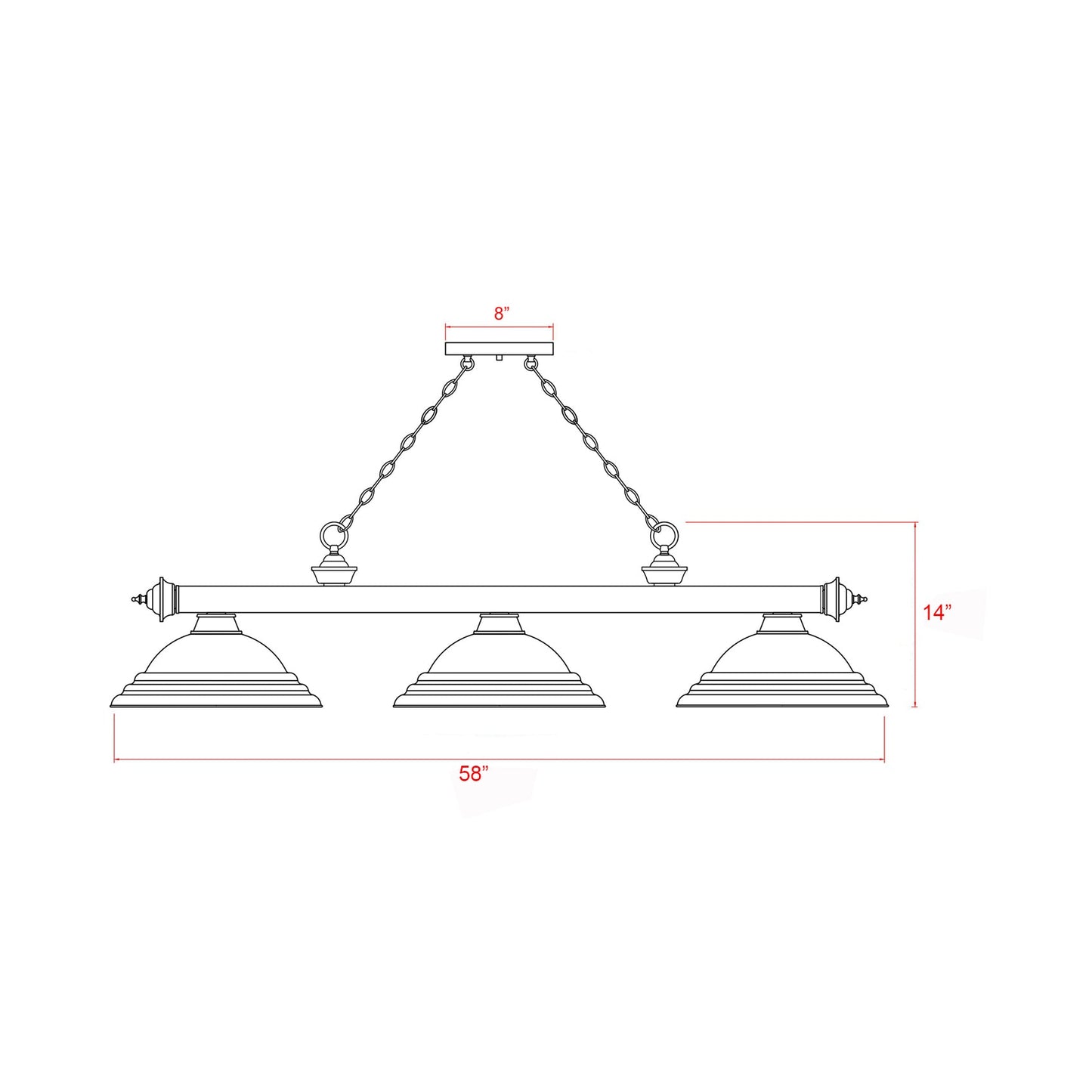 Cordon Bowl Billiard Pendant Light - line drawing.