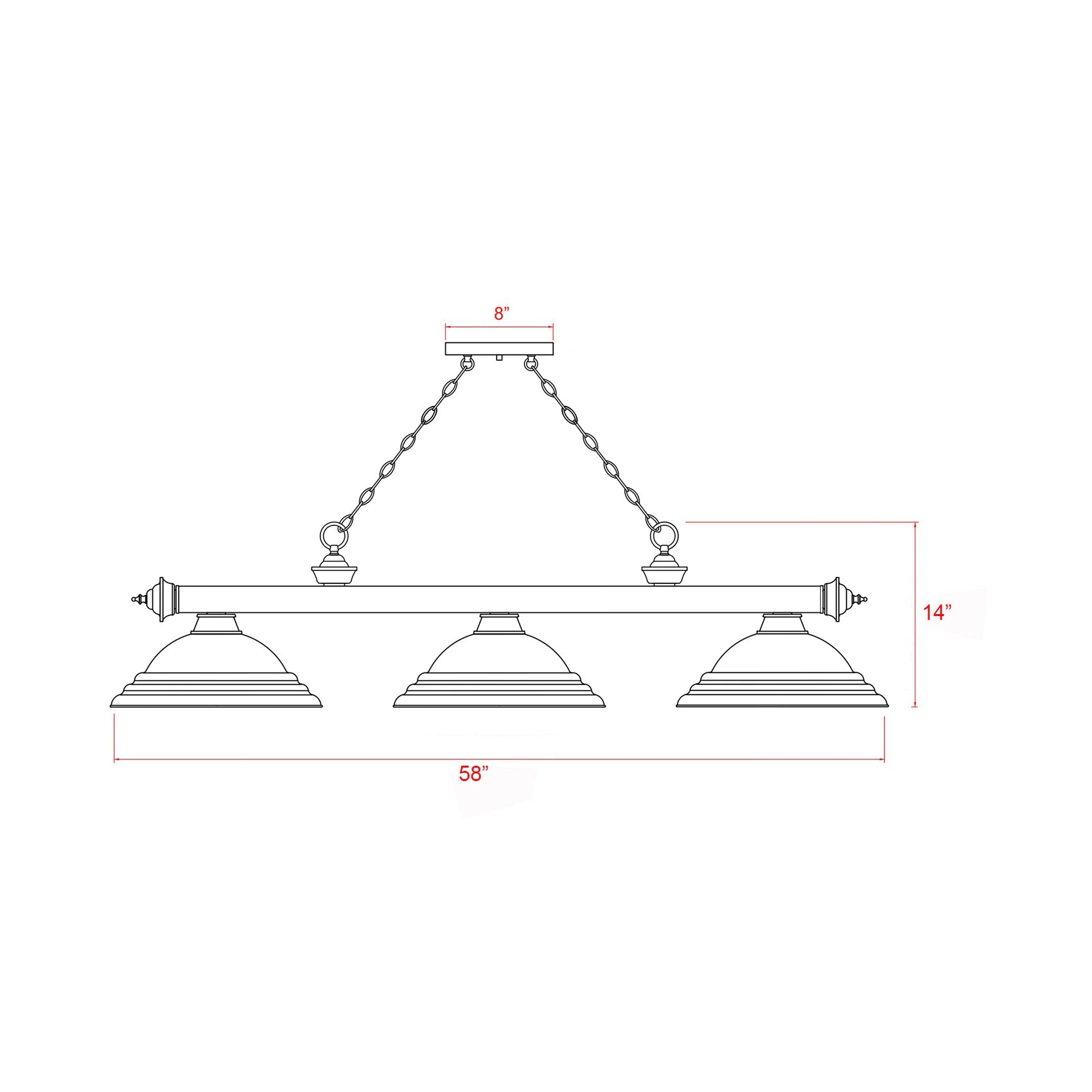 Cordon Bowl Billiard Pendant Light - line drawing.