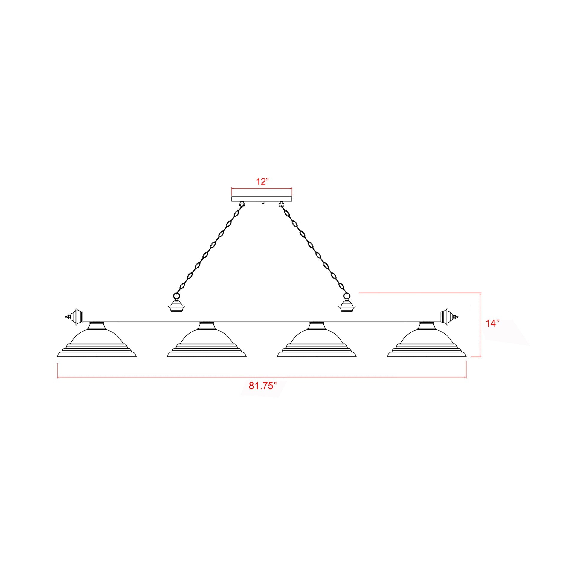 Cordon Bowl Billiard Pendant Light - line drawing.