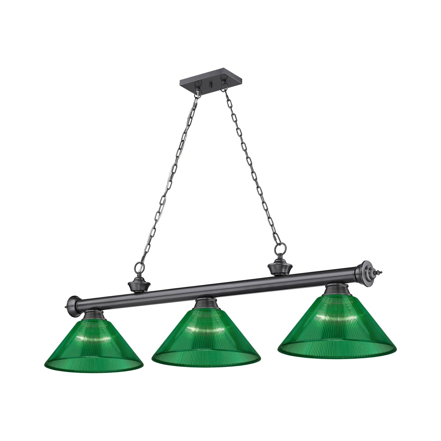 Cordon Cone Billiard Pendant Light in Bronze Plate/Acrylic Green (3-Light).