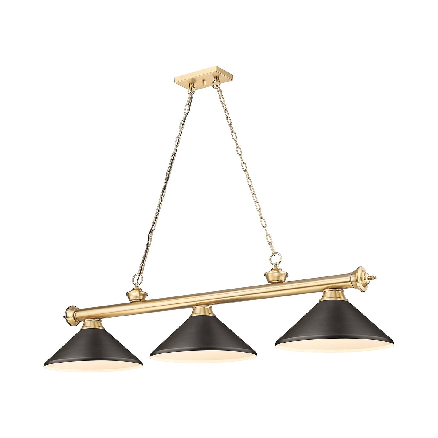 Cordon Cone Billiard Pendant Light in Heritage Brass/Bronze (3-Light).