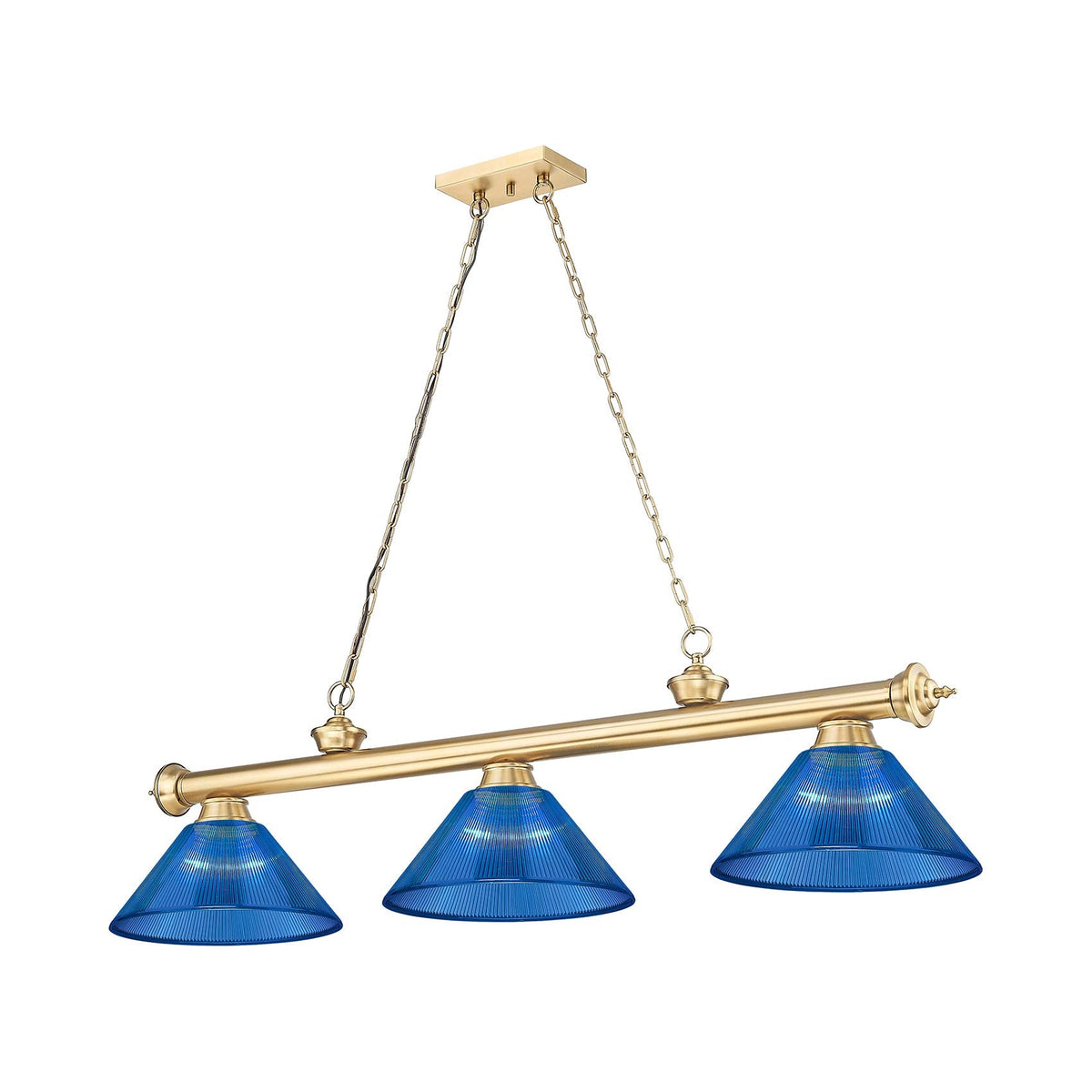 Cordon Cone Billiard Pendant Light in Heritage Brass/Dark Blue (3-Light).