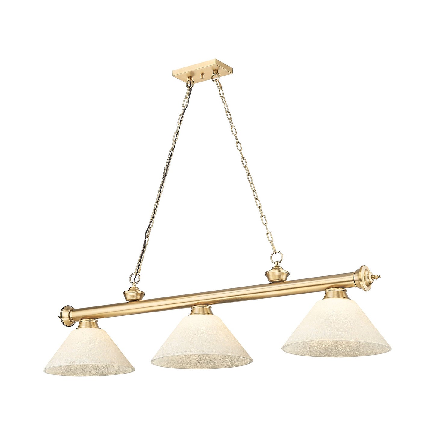 Cordon Cone Billiard Pendant Light in Heritage Brass/Golden Mottle (3-Light).