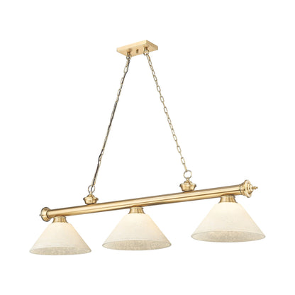 Cordon Cone Billiard Pendant Light in Heritage Brass/Golden Mottle (3-Light).