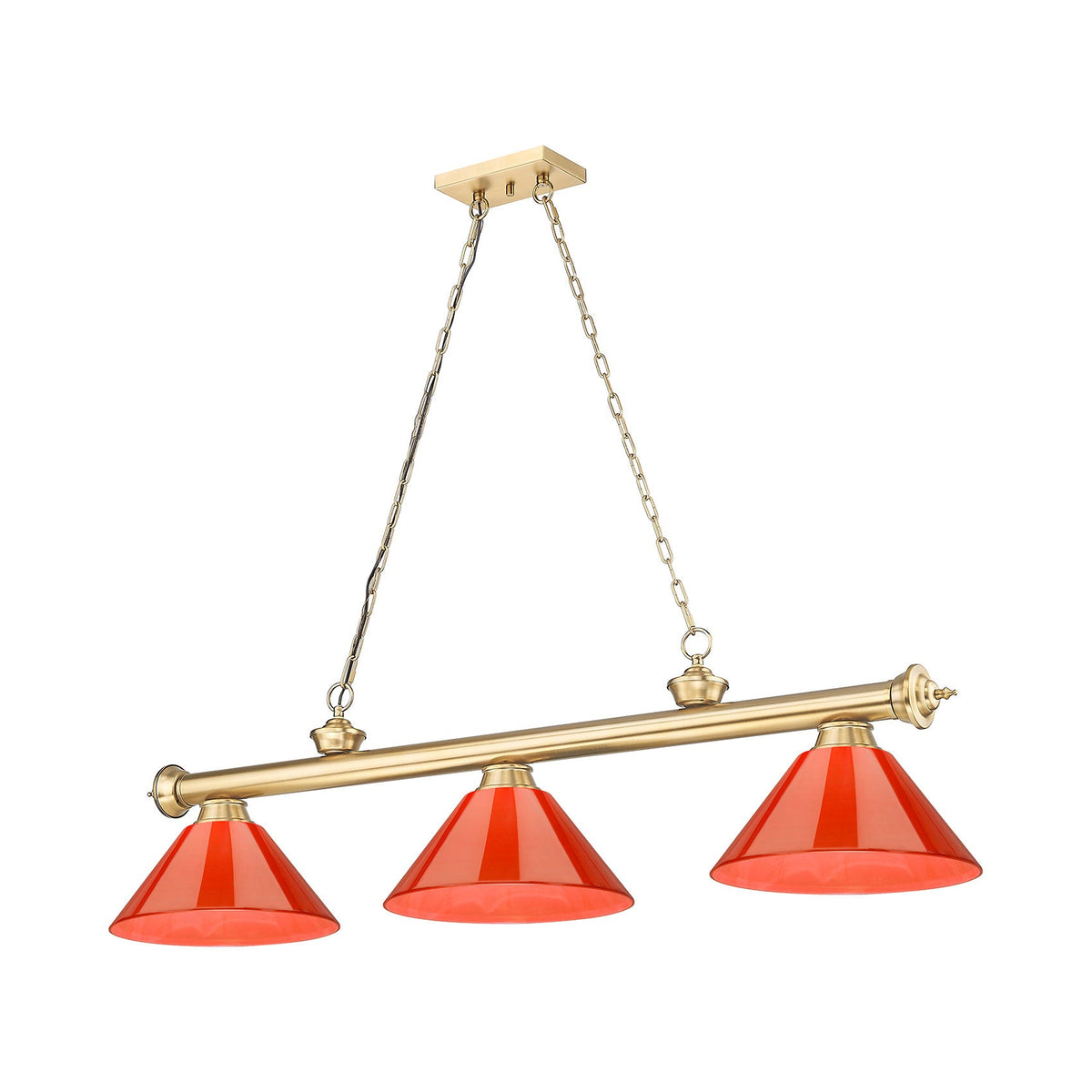 Cordon Cone Billiard Pendant Light in Heritage Brass/Red (3-Light).