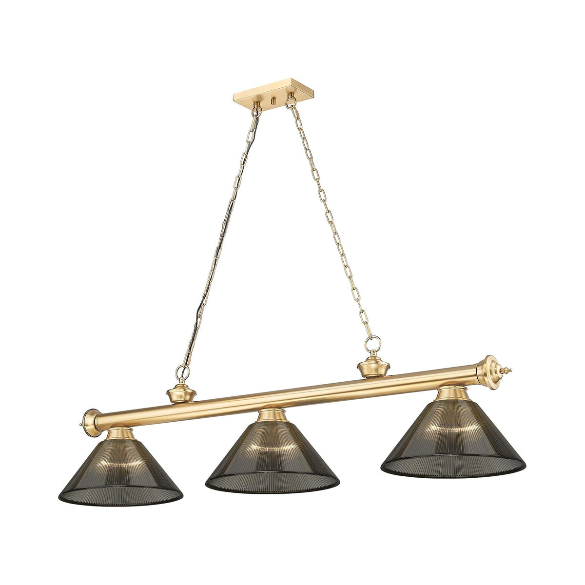 Cordon Cone Billiard Pendant Light in Heritage Brass/Smoke (3-Light).