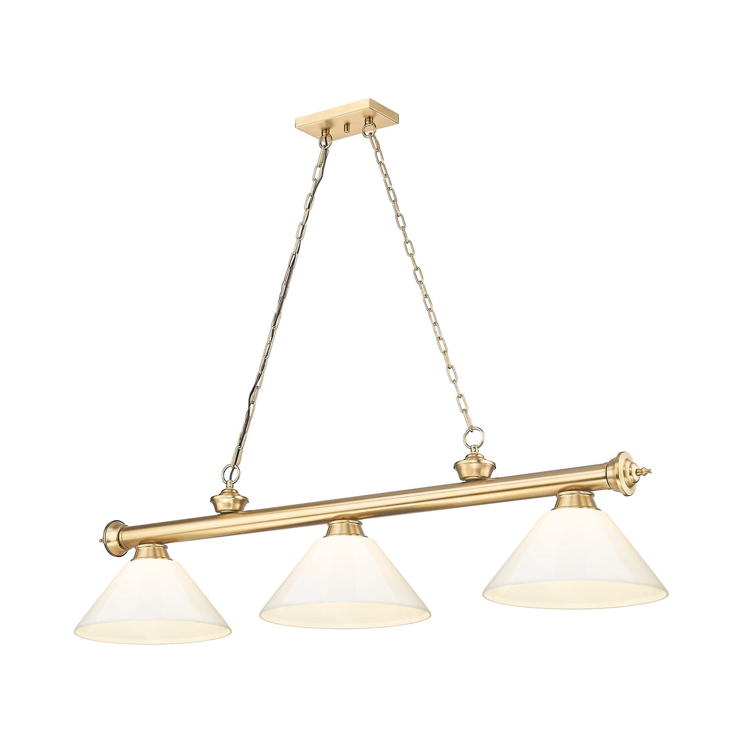 Cordon Cone Billiard Pendant Light in Heritage Brass/White (3-Light).
