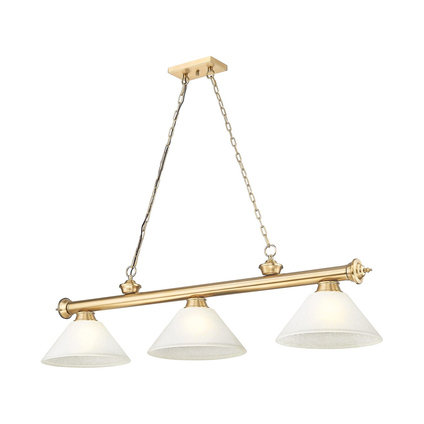 Cordon Cone Billiard Pendant Light in Heritage Brass/White Linen (3-Light).