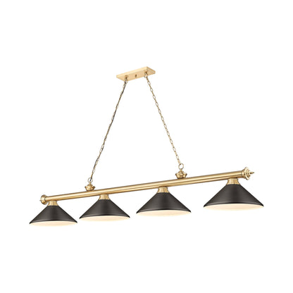 Cordon Cone Billiard Pendant Light in Heritage Brass/Bronze (4-Light).