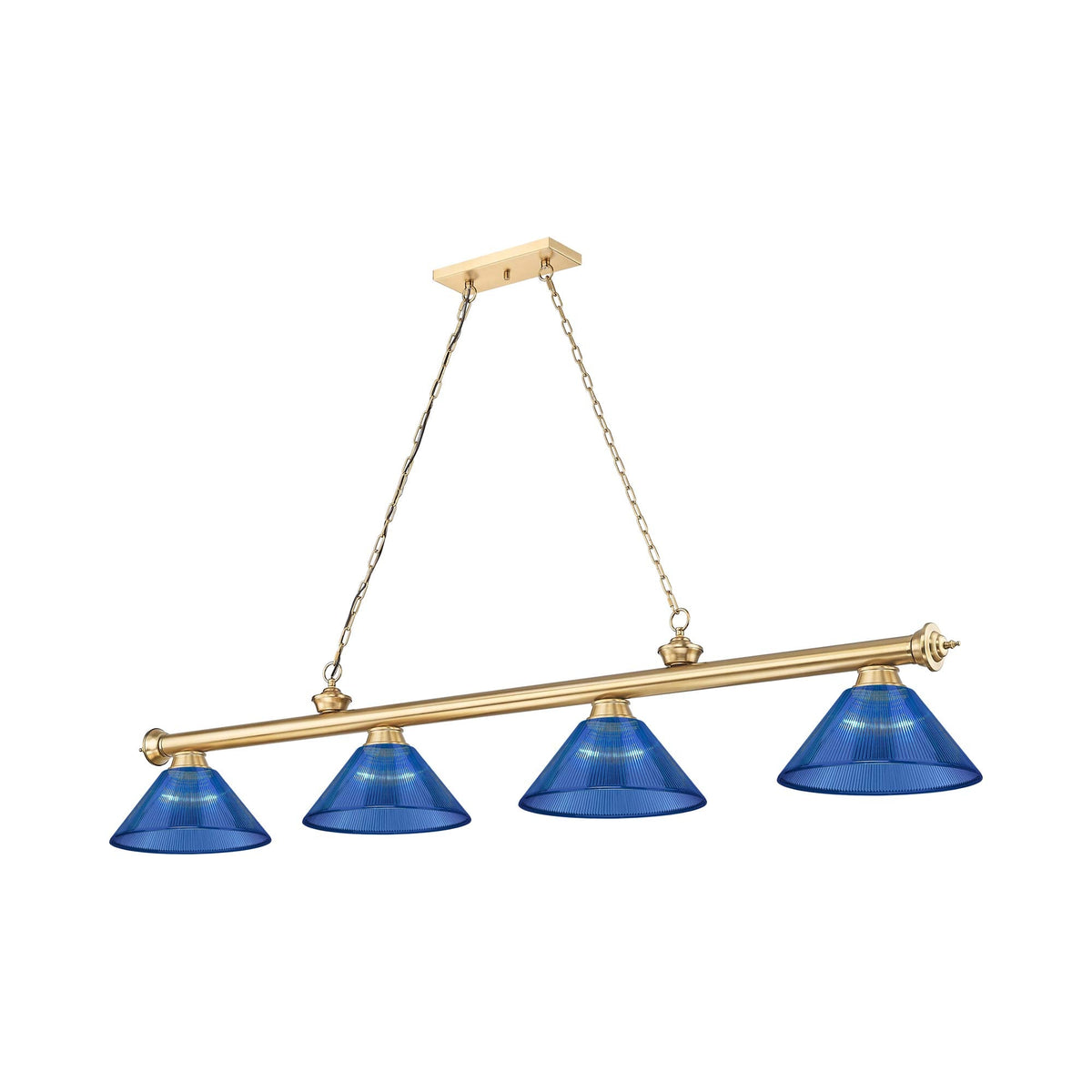 Cordon Cone Billiard Pendant Light in Heritage Brass/Dark Blue (4-Light).