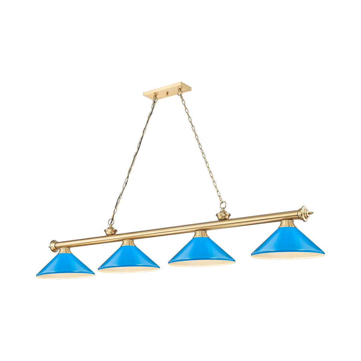Cordon Cone Billiard Pendant Light in Heritage Brass/Electric Blue (4-Light).
