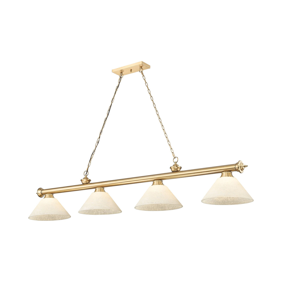 Cordon Cone Billiard Pendant Light in Heritage Brass/Golden Mottle (4-Light).