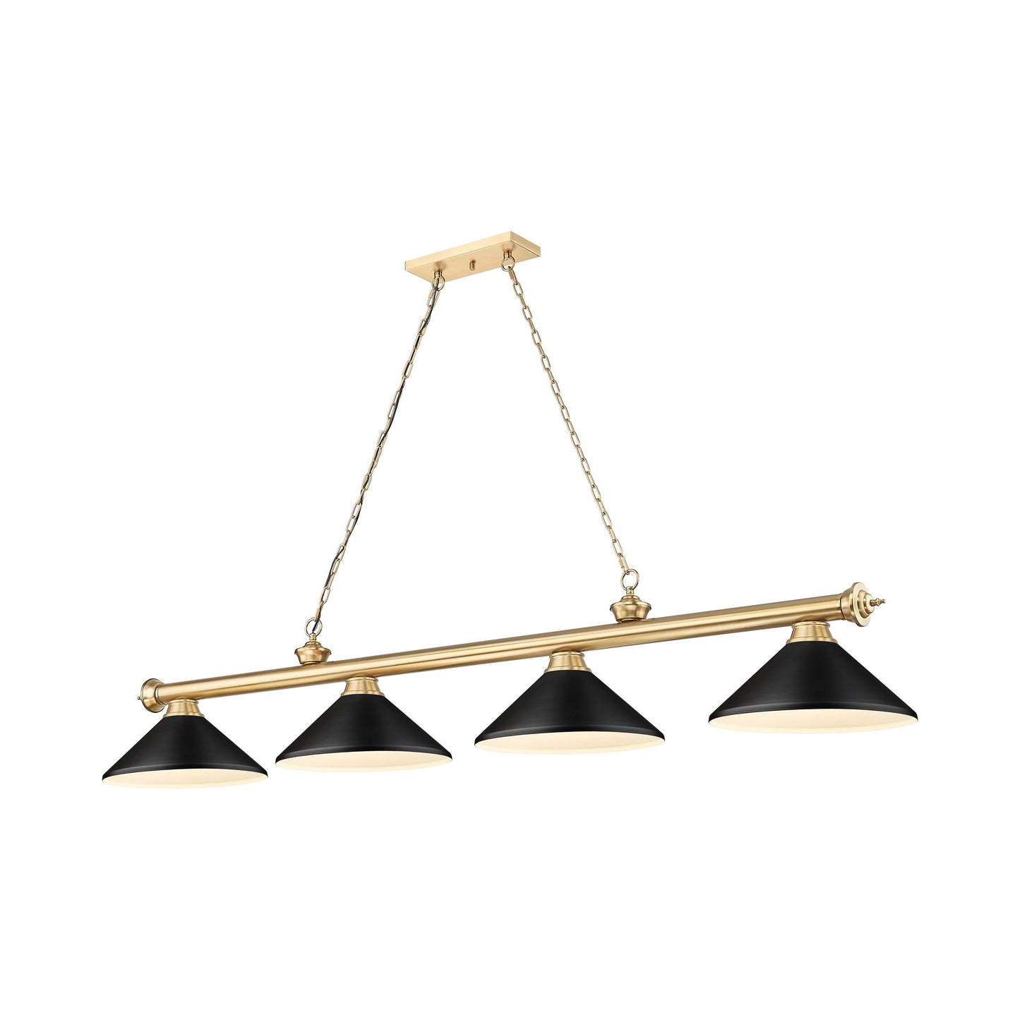 Cordon Cone Billiard Pendant Light in Heritage Brass/Matte Black (4-Light).