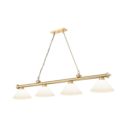 Cordon Cone Billiard Pendant Light in Heritage Brass/Matte Opal (4-Light).