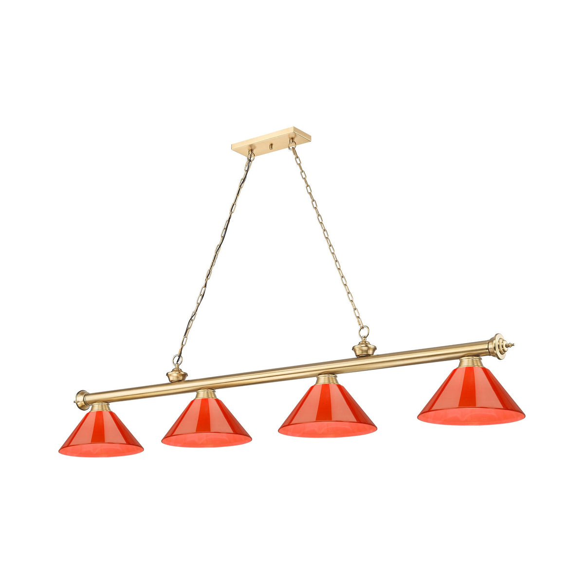 Cordon Cone Billiard Pendant Light in Heritage Brass/Red (4-Light).