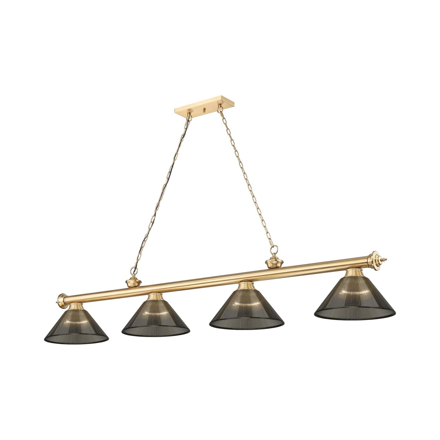 Cordon Cone Billiard Pendant Light in Heritage Brass/Smoke (4-Light).