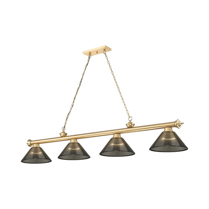Cordon Cone Billiard Pendant Light in Heritage Brass/Smoke (4-Light).
