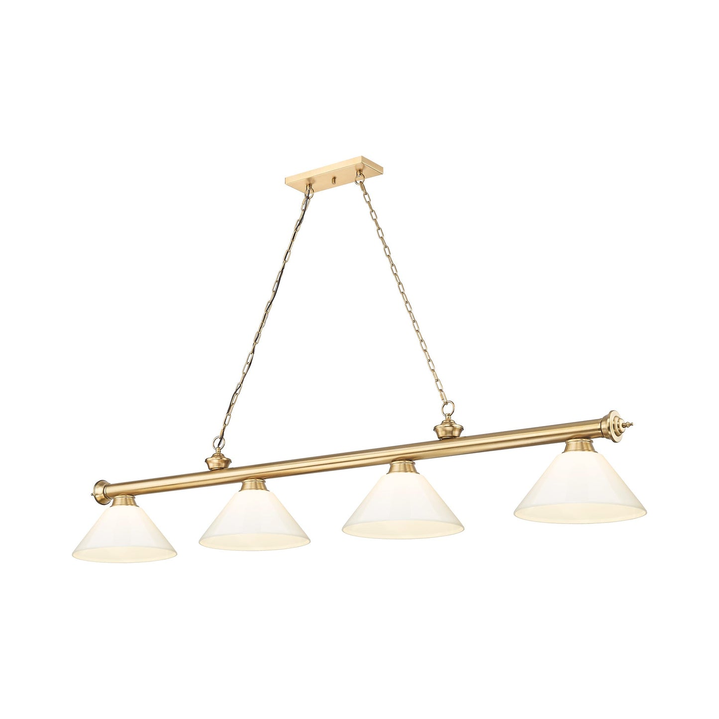 Cordon Cone Billiard Pendant Light in Heritage Brass/White (4-Light).