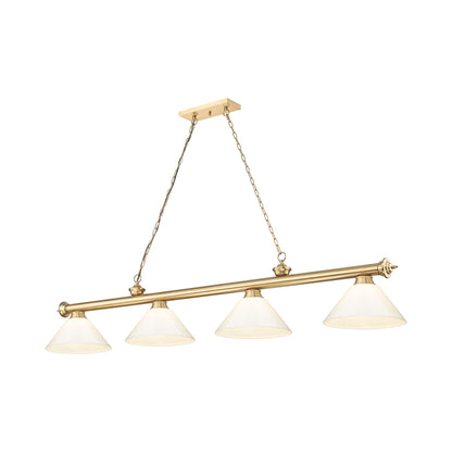 Cordon Cone Billiard Pendant Light in Heritage Brass/White (4-Light).
