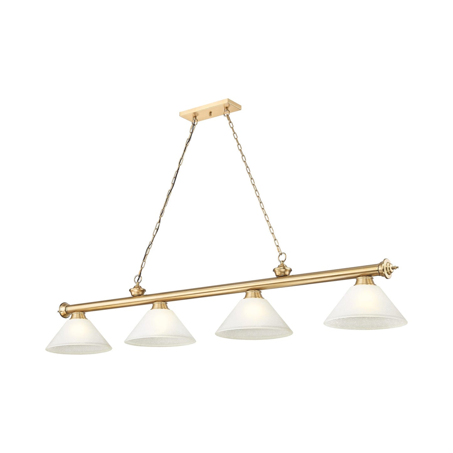 Cordon Cone Billiard Pendant Light in Heritage Brass/White Linen (4-Light).