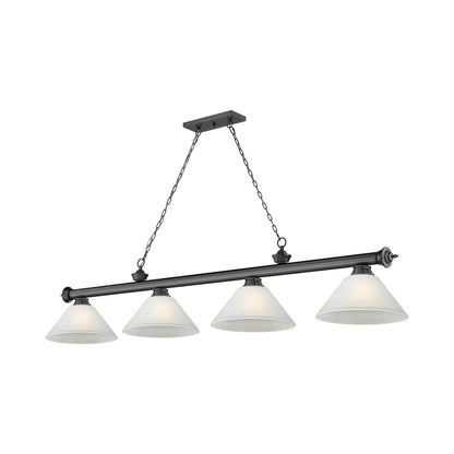 Cordon Cone Billiard Pendant Light in Bronze Plate/White Linen (4-Light).