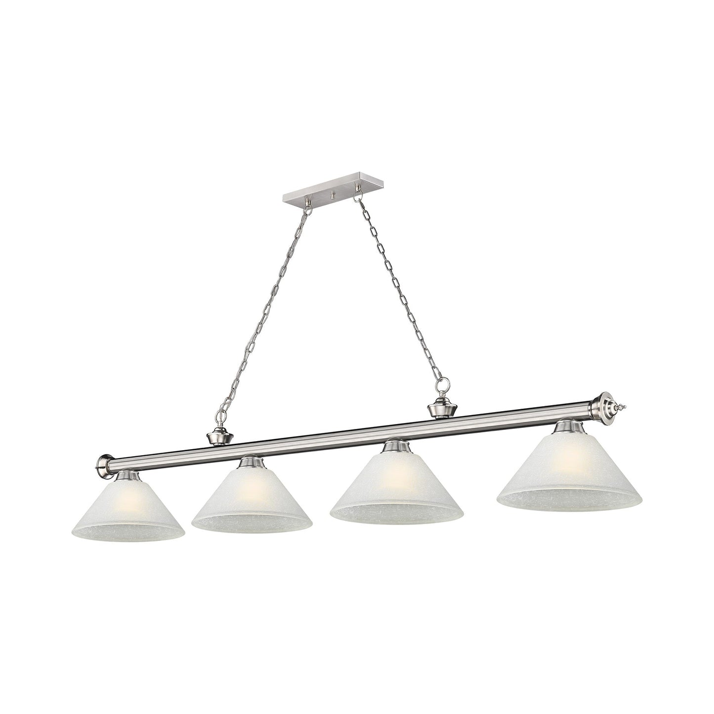 Cordon Cone Billiard Pendant Light in Brushed Nickel/White Linen (4-Light).