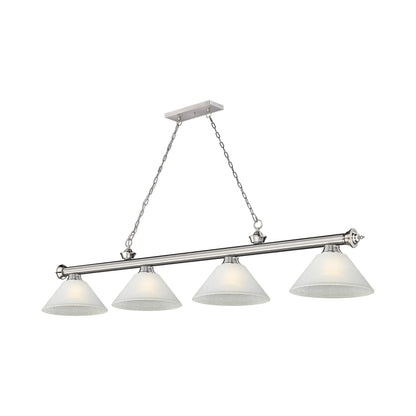 Cordon Cone Billiard Pendant Light in Brushed Nickel/White Linen (4-Light).