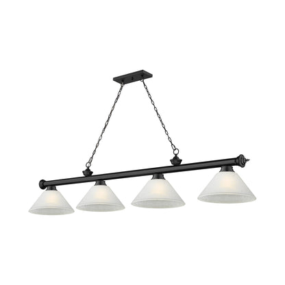Cordon Cone Billiard Pendant Light in Matte Black/White Linen (4-Light).