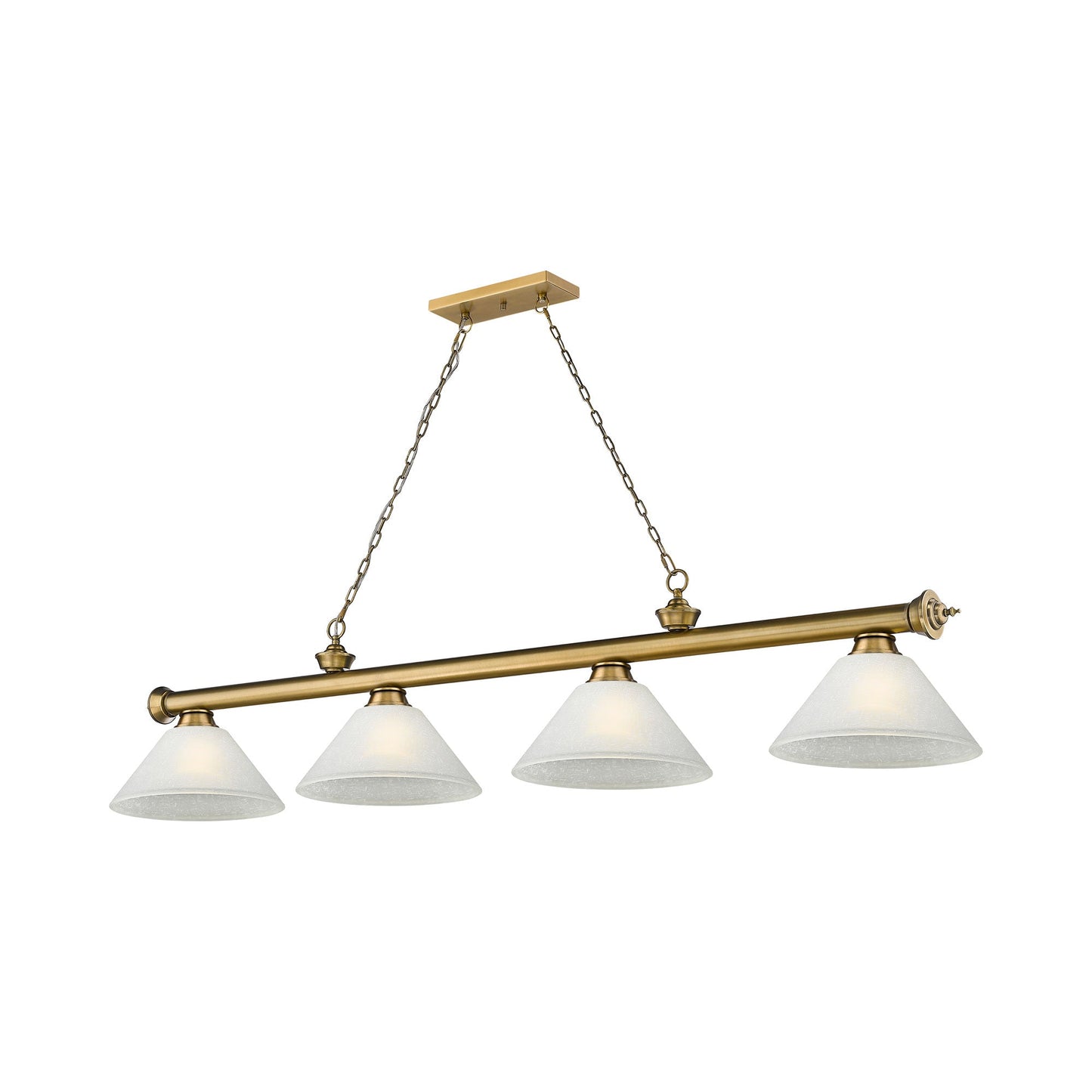 Cordon Cone Billiard Pendant Light in Rubbed Brass/White Linen (4-Light).