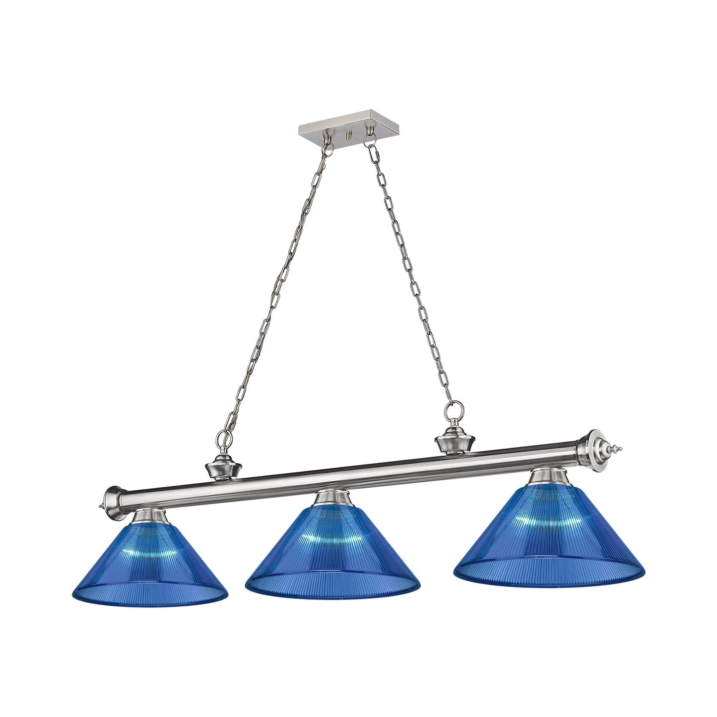 Cordon Cone Billiard Pendant Light in Brushed Nickel/Dark Blue (3-Light).