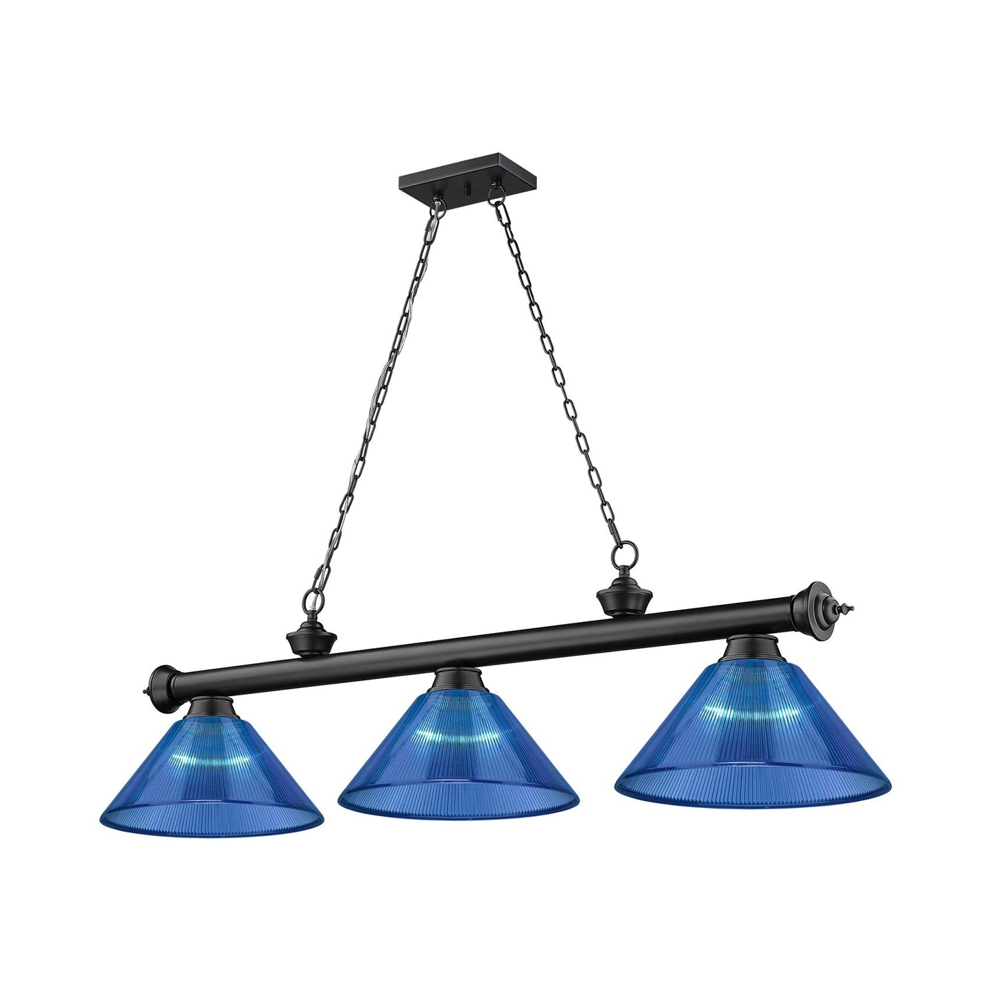 Cordon Cone Billiard Pendant Light in Matte Black/Dark Blue (3-Light).