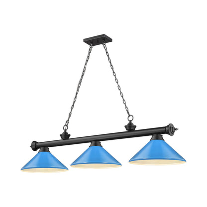 Cordon Cone Billiard Pendant Light in Matte Black/Electric Blue (3-Light).