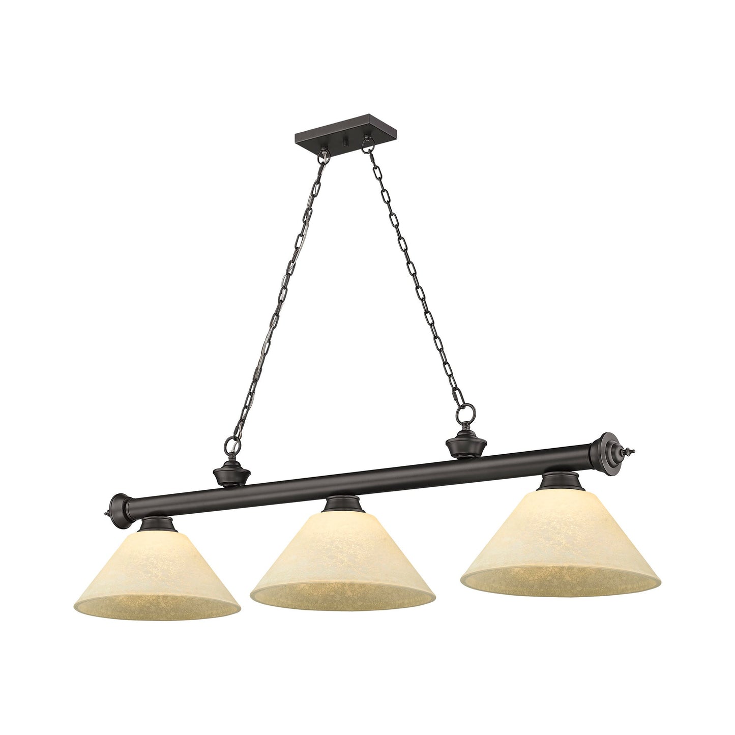 Cordon Cone Billiard Pendant Light in Bronze/Golden Mottle (3-Light).