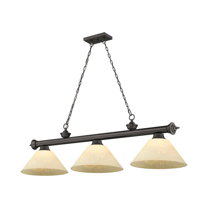 Cordon Cone Billiard Pendant Light in Bronze/Golden Mottle (3-Light).