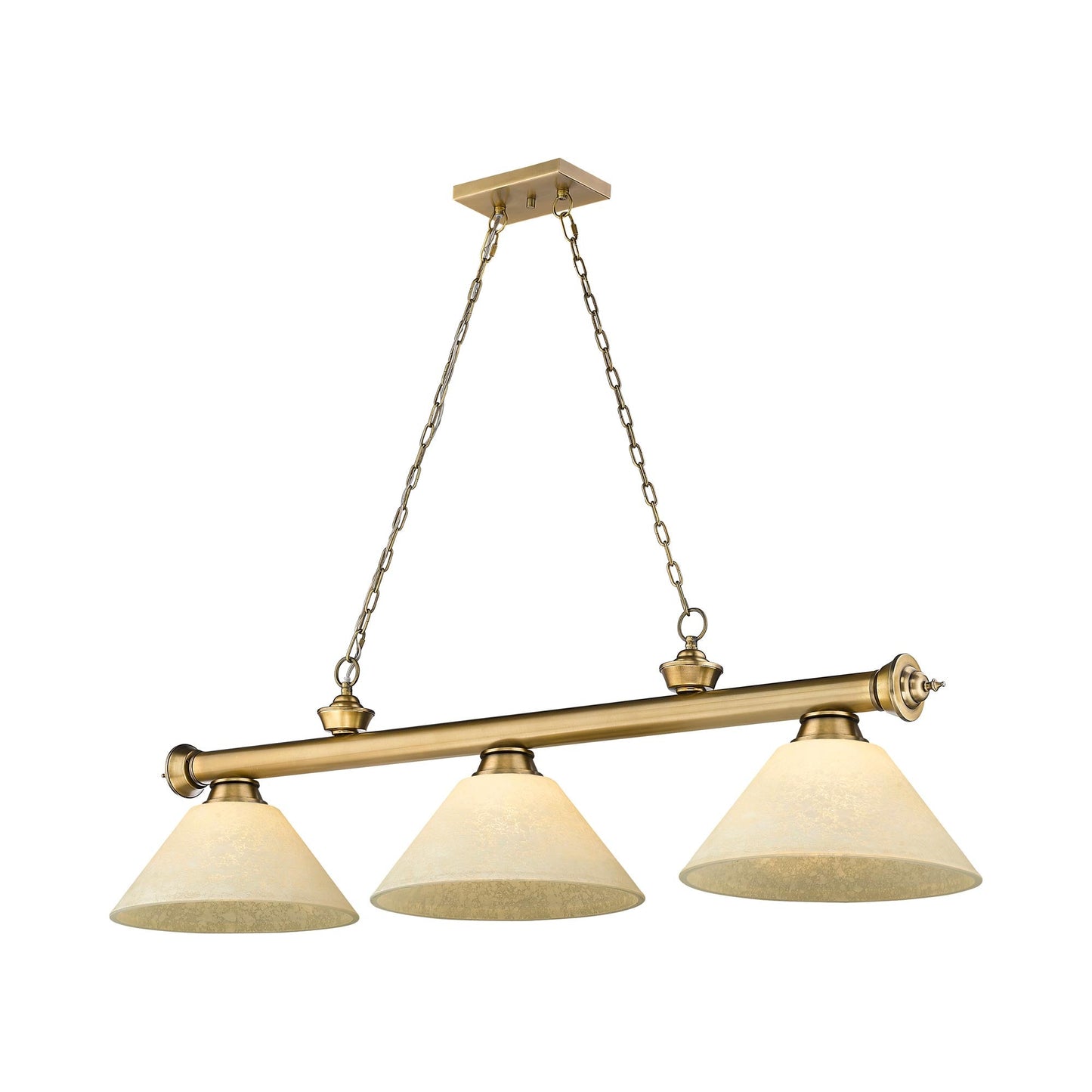 Cordon Cone Billiard Pendant Light in Rubbed Brass/Golden Mottle (3-Light).