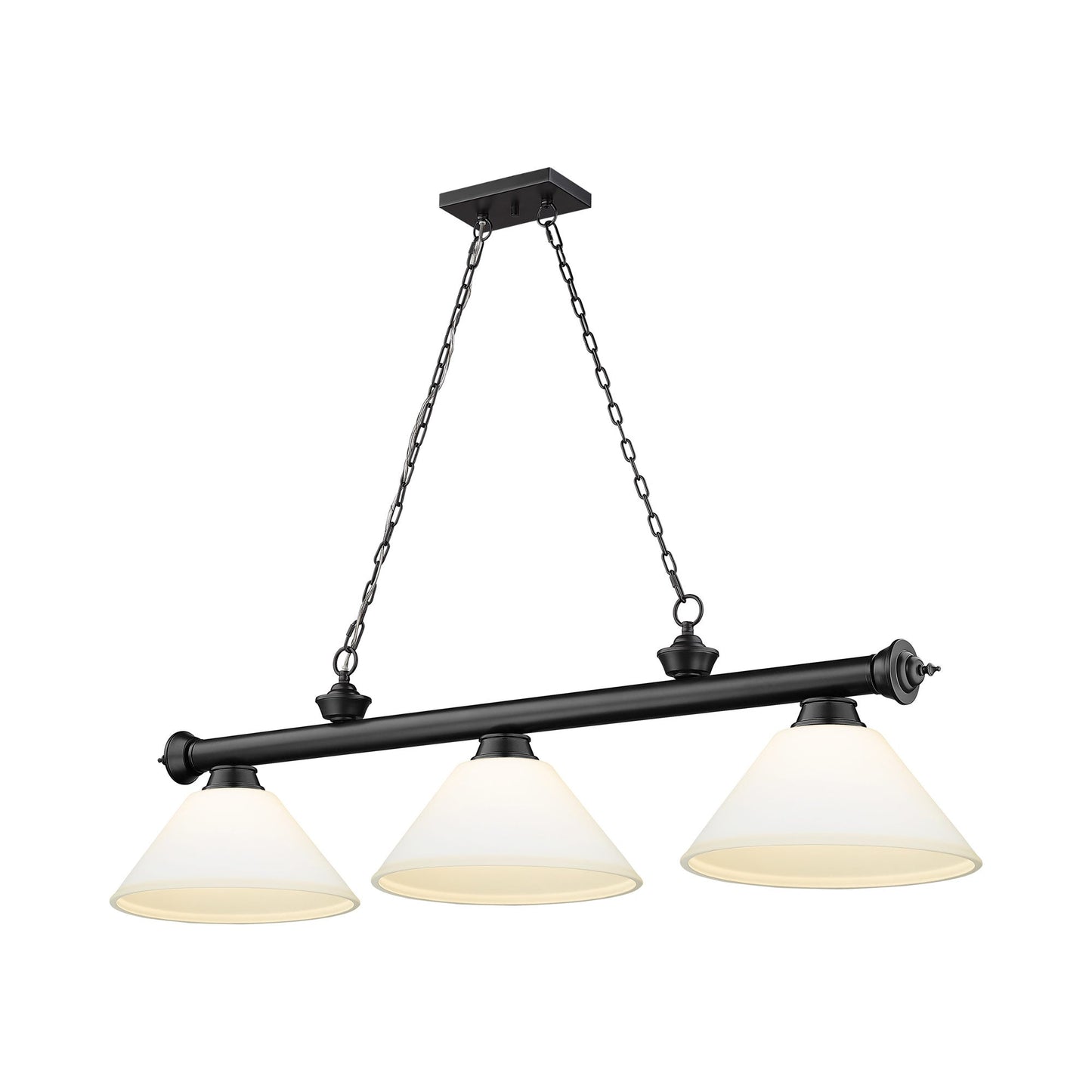 Cordon Cone Billiard Pendant Light in Matte Black/Matte Opal (3-Light).